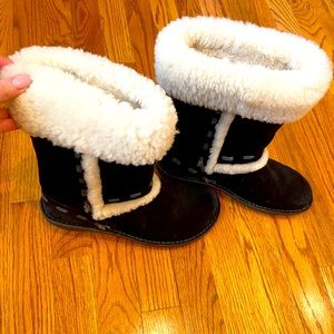 UGG Australia Black Sheep Suede ELIJO Shearling Wool Calf High Boots - Size 8